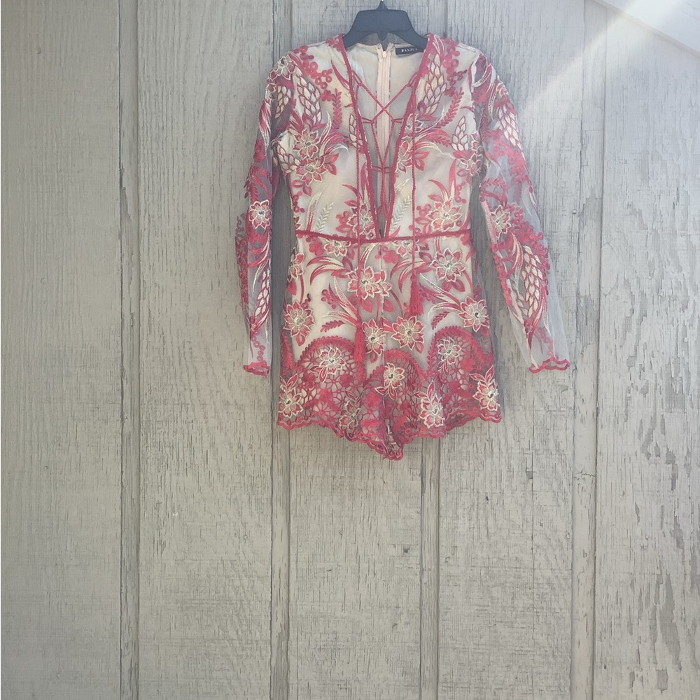 Red/Beige Sheer Short Suit